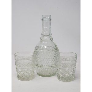 Vintage‎ Anchor Hocking Wexford Old Fashioned Tumblers & Mogan David Decanter